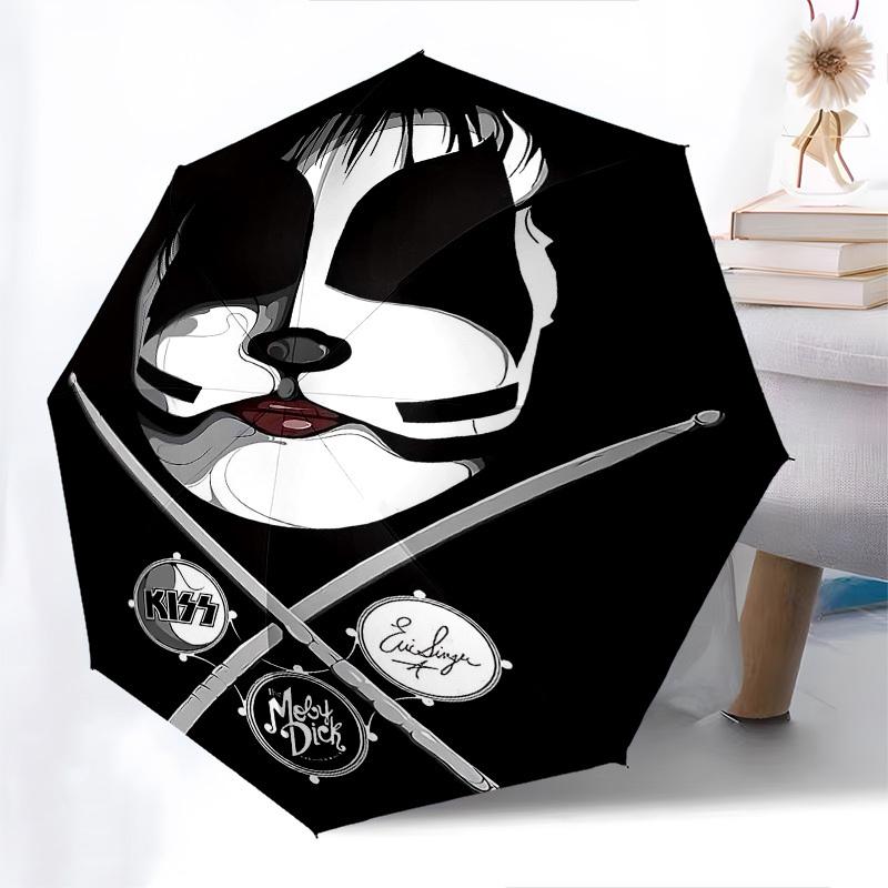 1pc KISS Eric Singer Automatic Open Close Umbrella  Windproof Canopy, Automatic Open Close Button10180