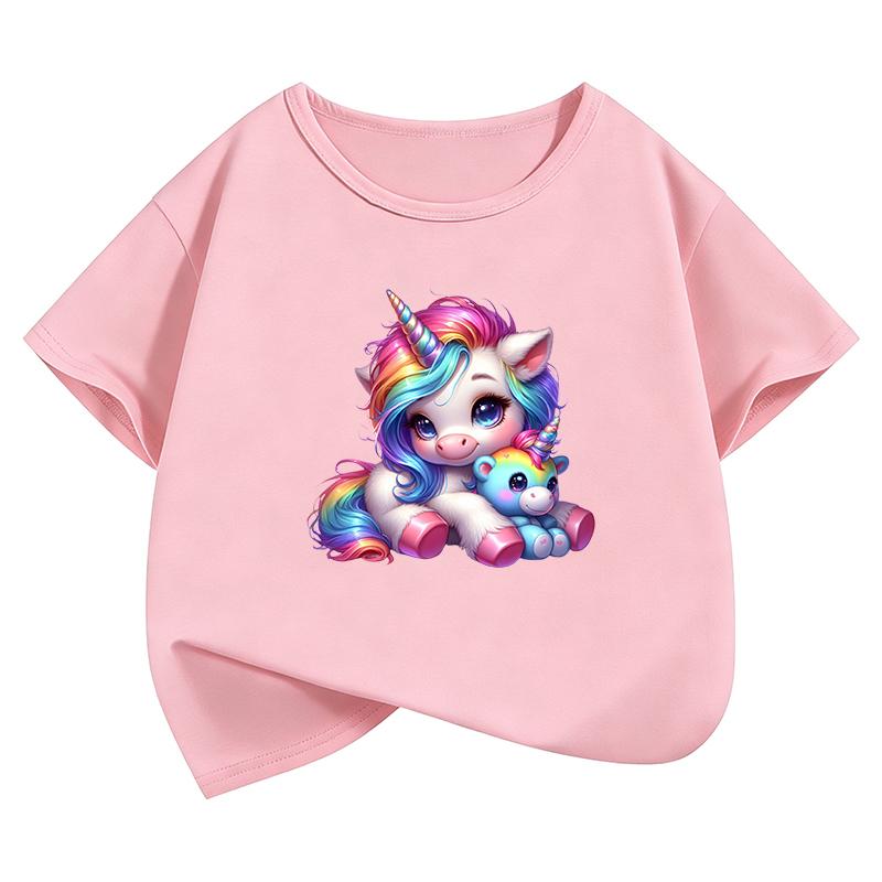 Funny Horse Unicorn Shirt Design T-Shirt Printed T Shirt Girls' Summer Kids Short Sleeve Tops T-Shirts Cute Boys Clothing