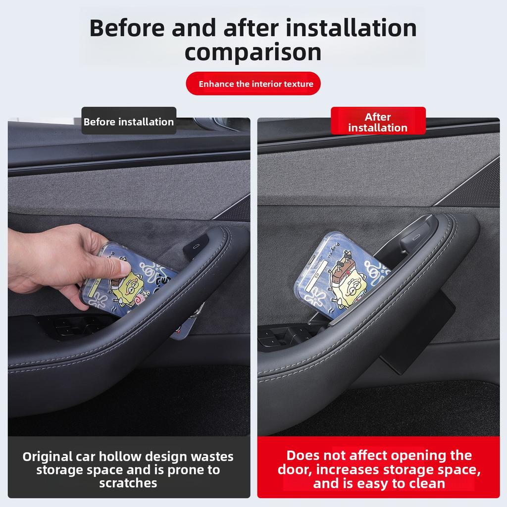 Car Door Handle Filler Storage Box Inner Handle Organizer Tidying Tray For Tesla Refreshed Model Y Juniper Accessories