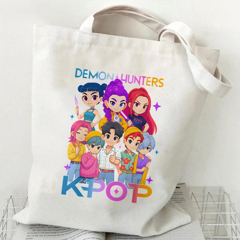 Spot KPOP Demon Hunter Group Cartoon Print Canvas Bag Women's Daily Handbag Shopping Bag