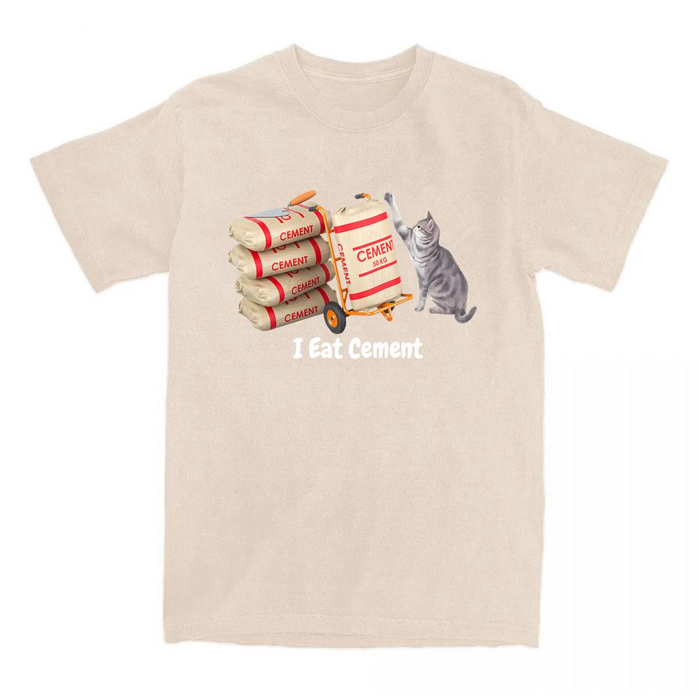 Cartoon Cat Graphic T-shirt I Eat Cement Letter Printing Tshirts Short Sleeve Casual Female T Shirt Unisex Streetwear Loose Tees