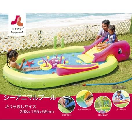 JILONG Sea Animal Pool, 298 x 165 x 55cm (inflated size), JL-688048, GR/YL/PK, Large