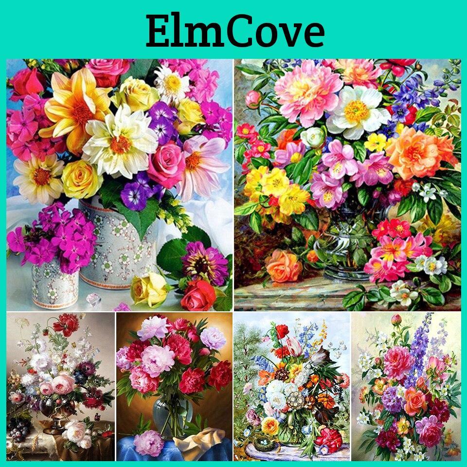Diy Painting Diamond 5d Flowers Vase Cross Stitch Kits Full Round Drill Embroidery Mosaic Art Picture Of Rhinestones Decor Gift