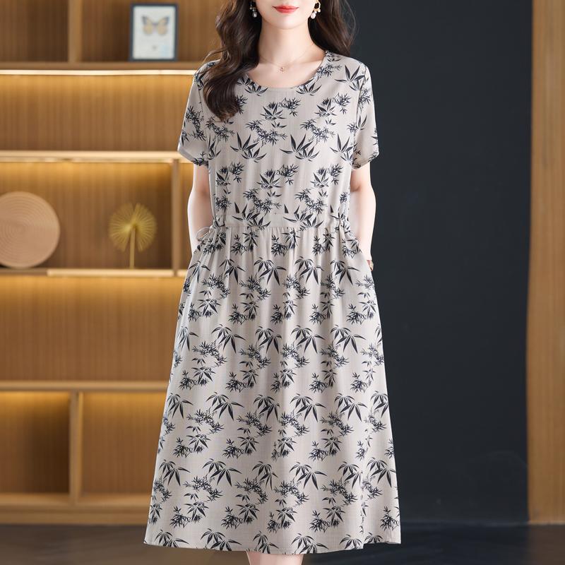 Summer Women's Elegant Dresses Plus Size Short Sleeve Casual Long Dress Vintage Clothes