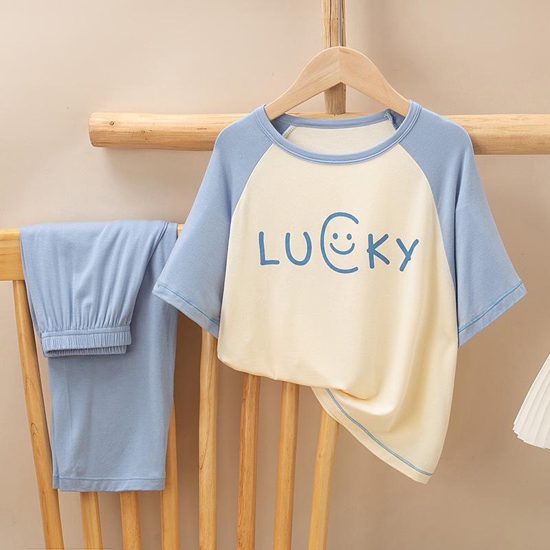 

Летний пижамный комплект для девочек и мальчиков: Модальный топ с коротким рукавом и длинные брюки для возраста 5-12 лет 110cm