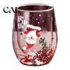Anti Scalding Heat Resistant Cup Double Layer Glass Cup, with Santa Claus/Small Tree/Stack/Bag Patterns Decor, Family Gathering Tableware Quicksand