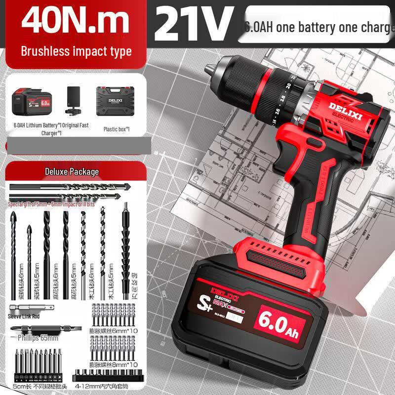 DELIXI Lithium-ion Brushless Cordless Drill/Driver CN Plug (adapter Included)