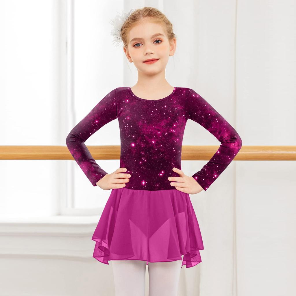 Girls' Color-blocked Romper Long-sleeved Tulle Dress Dance Costume