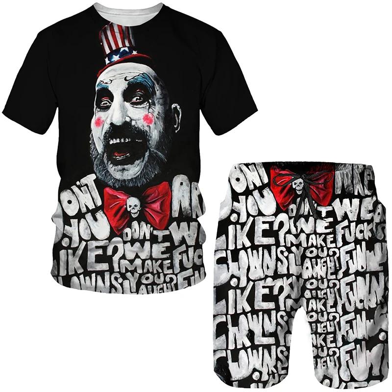 Completo estivo da uomo con stampa 3D da clown T-shirt e Pantaloncini Set da 2 Pezzi