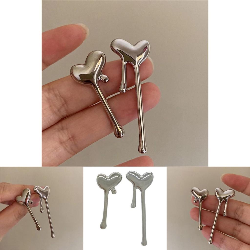 Stylish Silver Alloy Heart And Teardrop Earrings Trendy Geometric Shapes