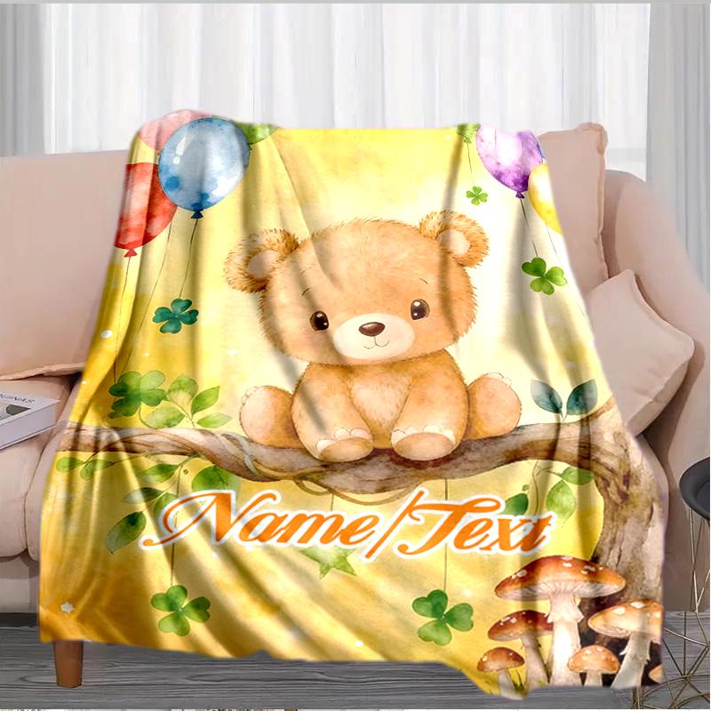 1PC Custom Name Teddy Bear Fantasy Outdooor Flannel Blankets Throw Blanket All-Season Throw Gift Bedspread for Couch, Bed, Camping Holiday Birthday Gi