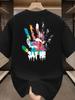 Men's Summer 100 Cotton Fashionable Casual Sports Loose Large Size Color Handprint Round Neck Short Sleeve T-shirt Top