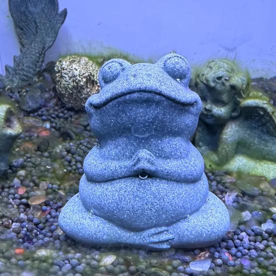 Green Sandstone Meditation Frog Ornament Sitting Frog Figurine Statue Animal Sculpture Indoor Outdoor Aquarium Water Garden Decoration