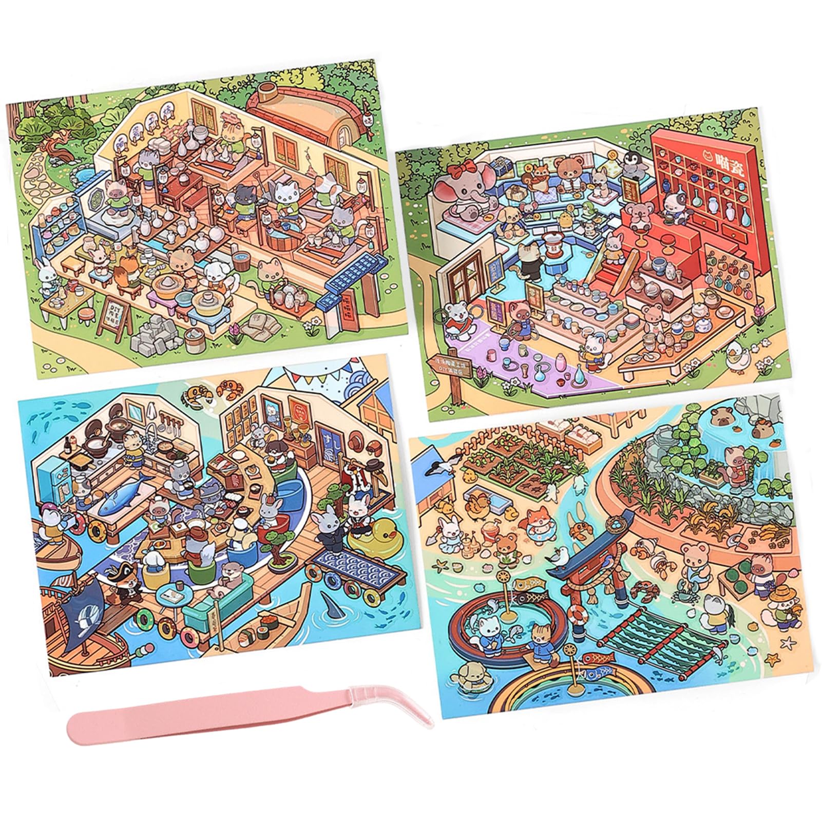 

3D House DIY 3D Collage Scene Paper Miniature Landscape Paper Miniature Paper 3D Decoration Stress Cute Hobbies Happy Pottery Club Forest Pottery Shop