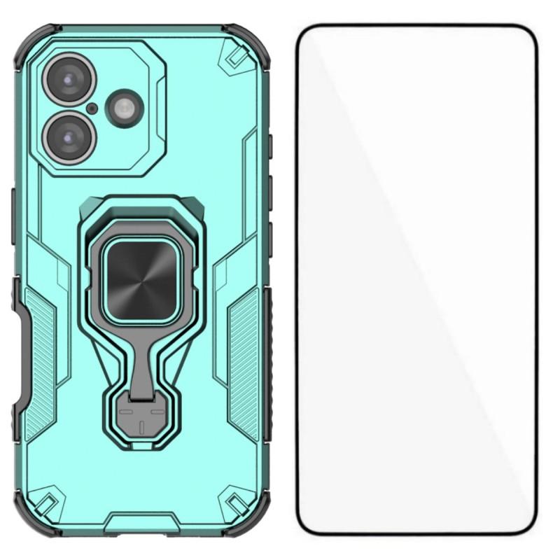 For iPhone 17 Phone Case WANLONFENG PC TPU Back Cover Kickstand with Tempered Glass