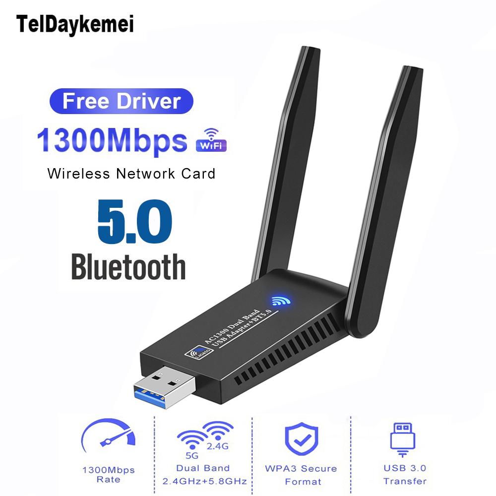 Cheap 2in1 USB 3.0 WiFi 1300Mbps Bluetooth 5.0 Adapter Dongle Dual Band