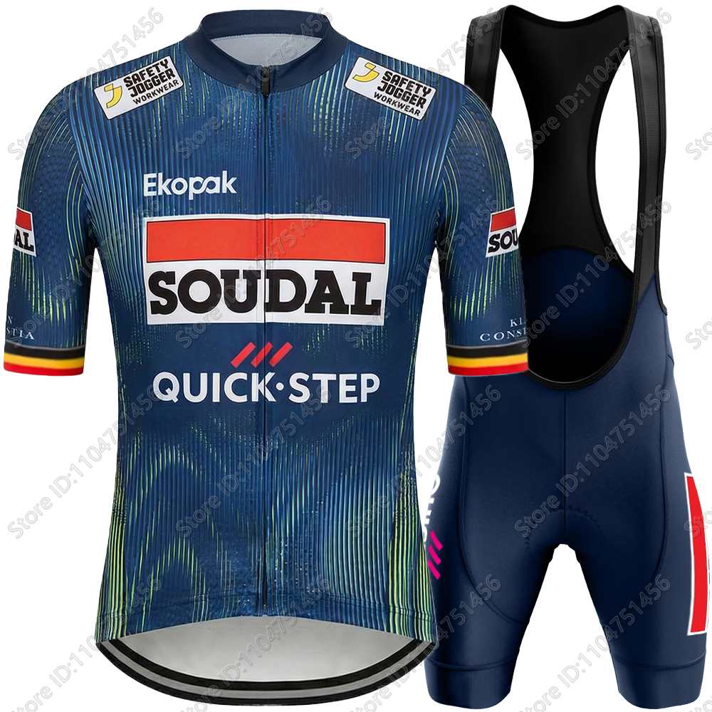 Team Soudal-Quick-Step Cycling Jersey Set Italy Tour Cycling Clothing Men Road Bike Shirt Suit Bicycle Bib Shorts MTB Wear