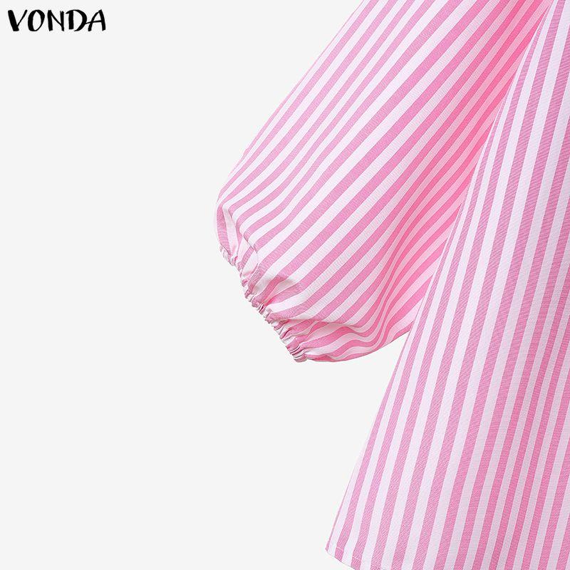 VONDA Womens Casual Striped Two Piece Outfits Long Sleeve Buttons Shirt and Drawstring Wide Leg Pants Loungewear Sets