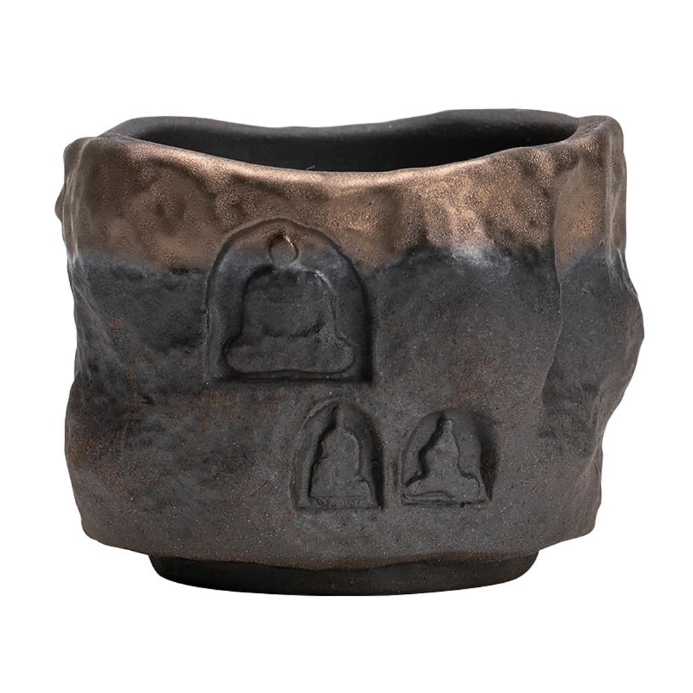

Zen-style ceramic tea bowl, Buddha statue design, handmade ceramic, Japanese design, traditional tea ceremony utensils (Master Cup)