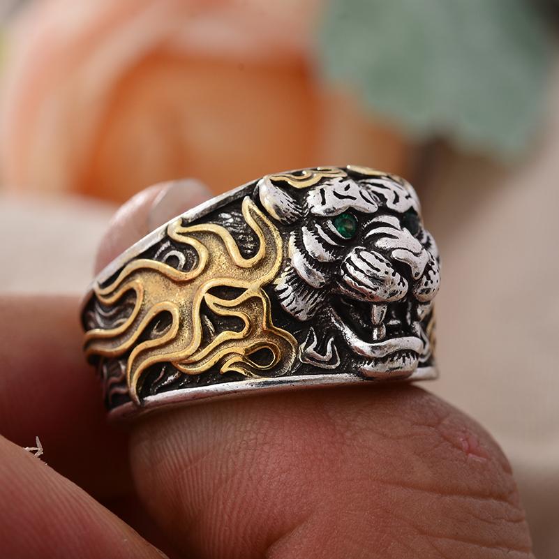 Domineering Personality Retro Tiger Animal Thai Silver Man Punk Ring Rock Party Gifts Promotion Cheap Never Fade