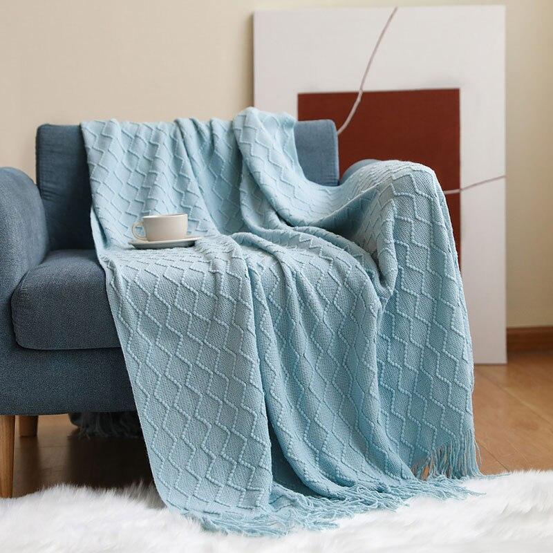 Coperta Plaid a Maglia con Nappe Morbida Stile Bohemien per Letto Divano Copriletto Decorazioni Coperte