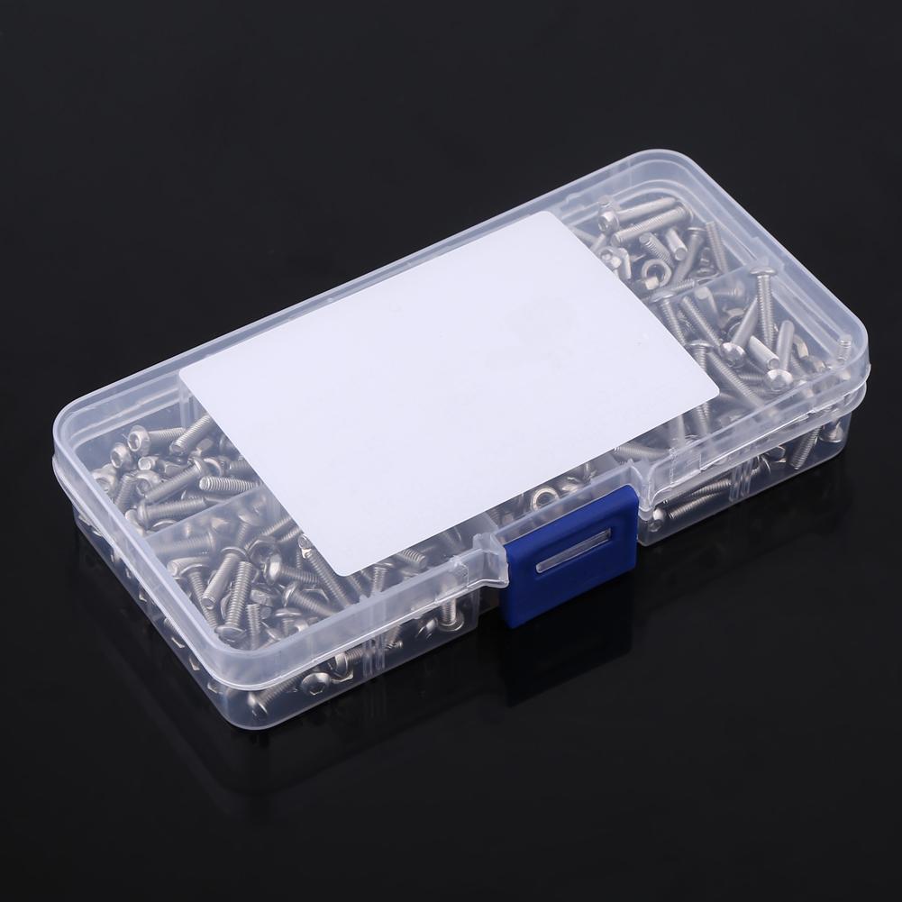 300pcs M3 Stainless Steel Button Head Hex Socket Screws Assortment Kit with Nuts
