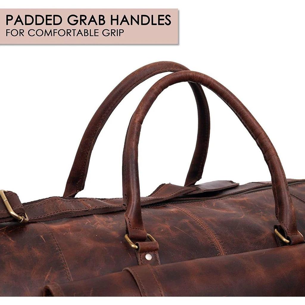 Genuine Leather Duffel | Travel Overnight Weekend Leather Bag | Sports Gym Duffel for Men 24 Inch