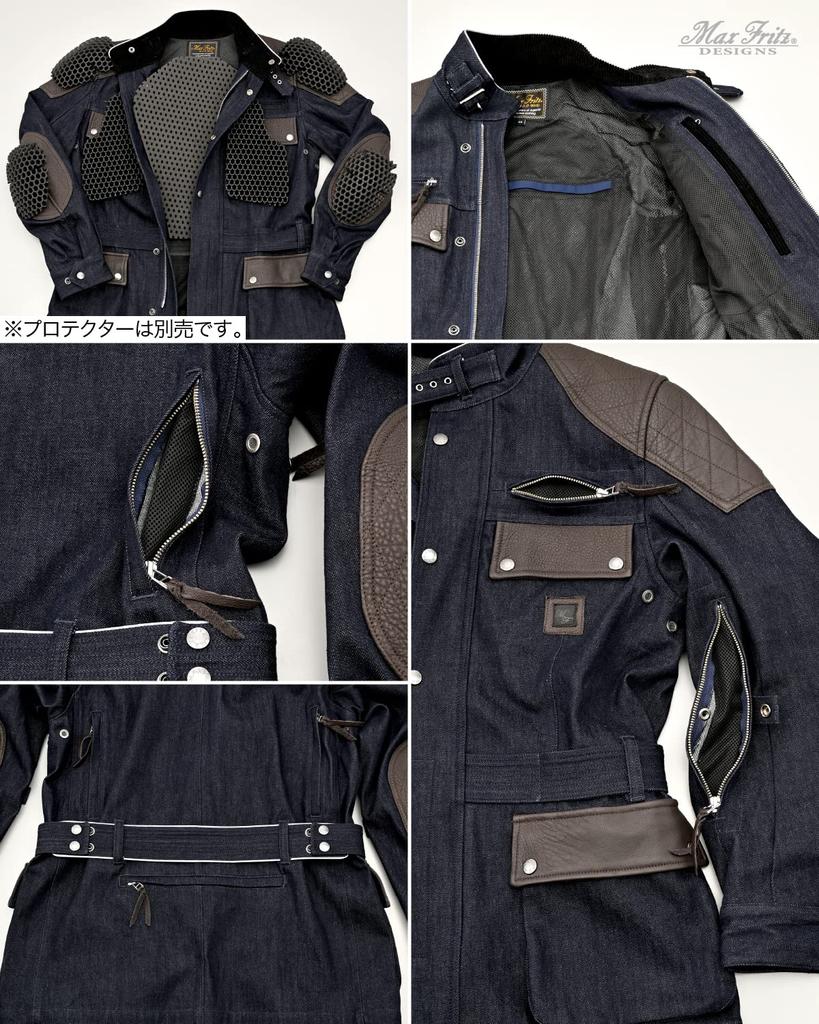 Max Fritz Air Intake Rail Jacket Size L In Genuine Leather and Denim for 2, Indigo, Men's, (48), MFJ-2467, Motorcycles, Spring/Summer/Autumn.