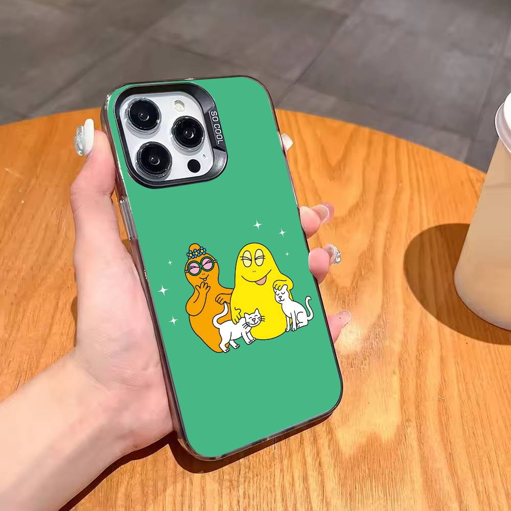 Cute Cartoon B-BarbapapaS Phone Case For iPhone17,16,15,14,13,12,11,Pro,MAX Gray Matte Silicone Black Cover