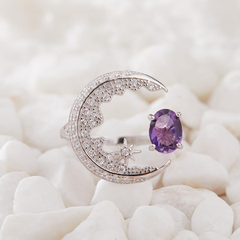 Natural Amethyst Citrine Ring Women'S Color Treasure Pomegranate Topa Transparent Peridot Moon Index Finger Ring
