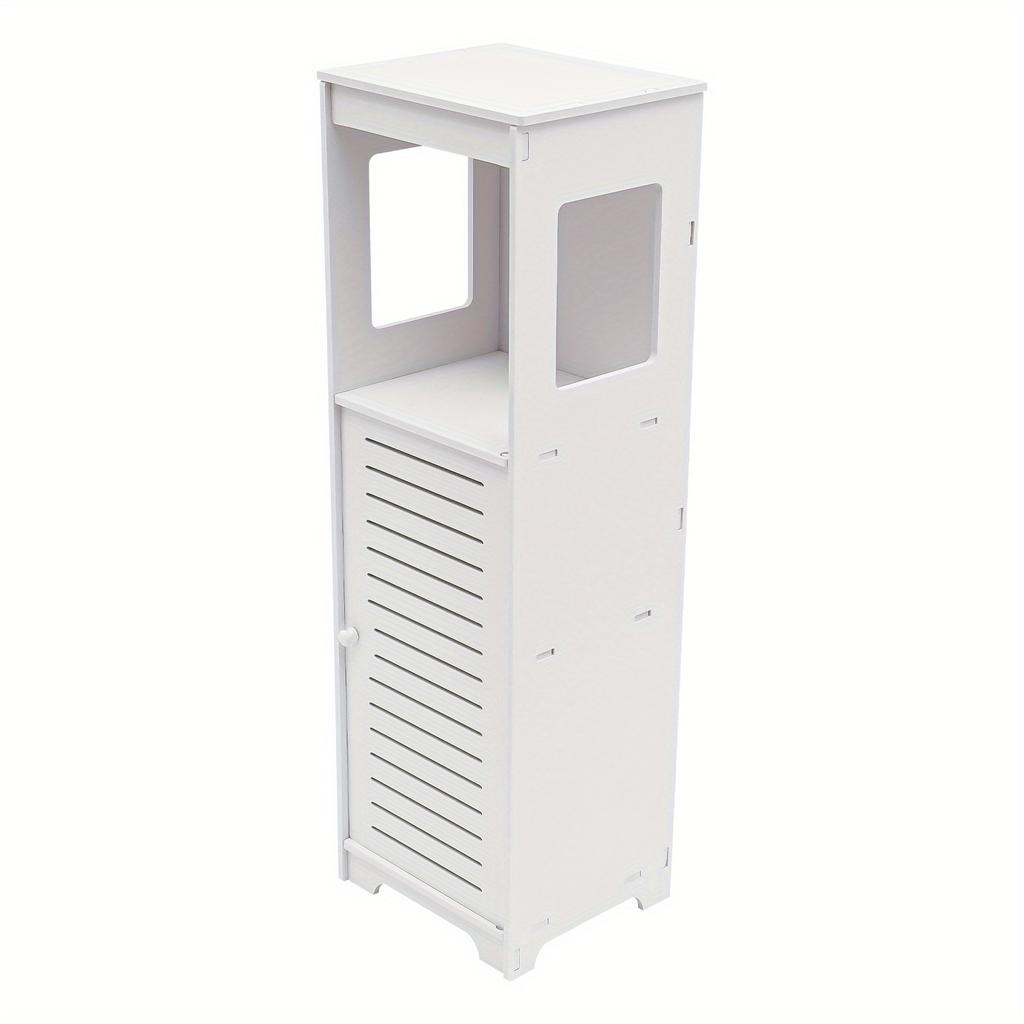 4-Tier White PVC Bathroom Storage Cabinet – Floor Standing Organizer with Ventilated Door – 35.4 Inch Tall