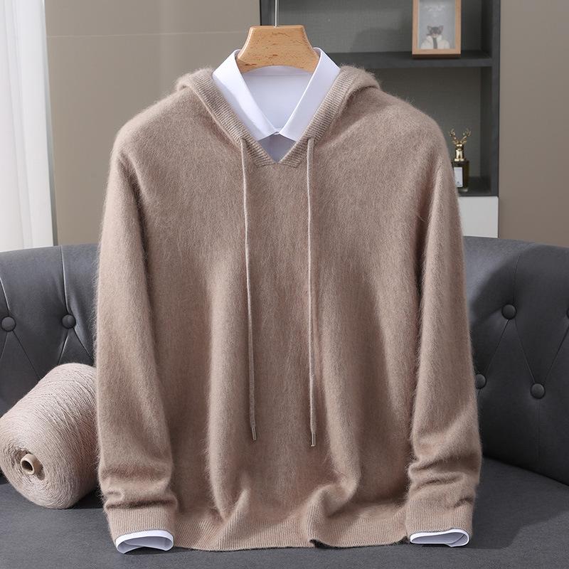 Autumn And Winter Mink Sweater Hooded Sweater Men'S Fashion Knitted Sweater Loose Casual Versatile Bottoming Shirt Hooded Top