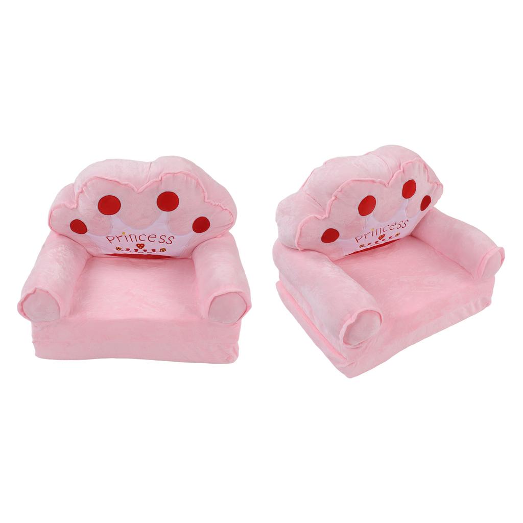 Foldable Kids Sofa 2 In 1 Open Cute Sofa Bed for Living Room Bedroom Crown Pattern Pink