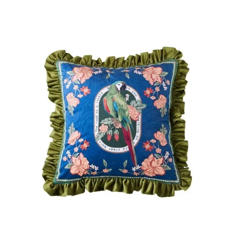 Parrot Print Cushion Case, Flora Bird Pillows, Luxury Velvet, Decorative Pillow Cover for Sofa Chair, Modern Living Room, Home D