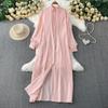 Wind casual temperament striped lapel shirt dress women's new single-breasted loose and thin dress