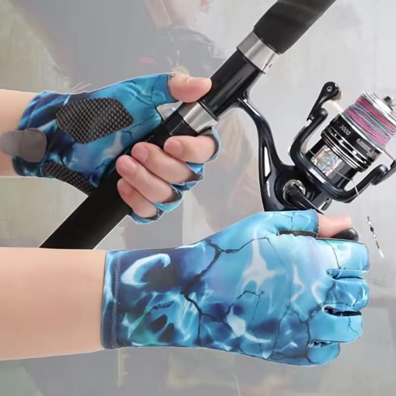 Sommer Angeln Atmungsaktiver Eisseide Halbfingerhandschuh Bedruckter Atmungsaktiver Sonnenschutzhandschuh Waschbar Outdoor Radfahren Sportausrüstung