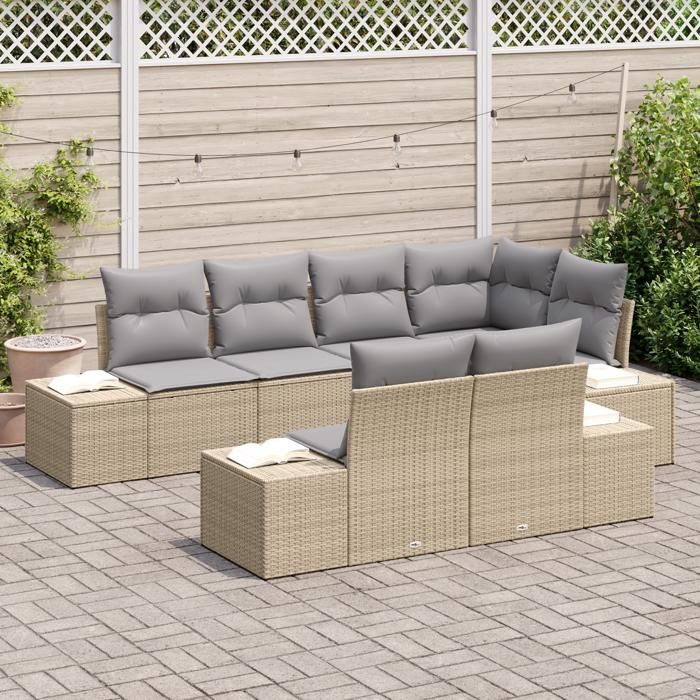VidaXL Ensemble de canapés de jardin 7 pièces avec coussins en rotin beige 3347100