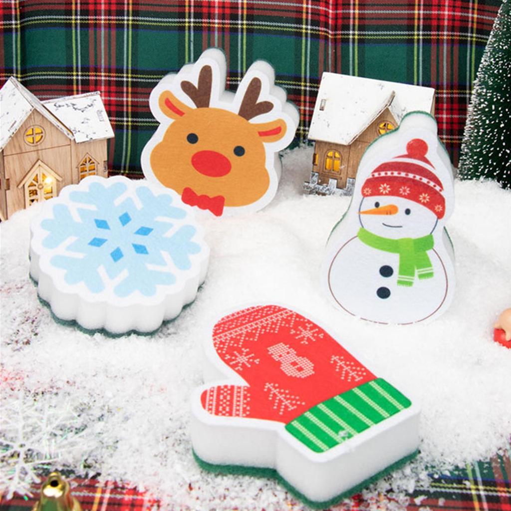 Festive Holiday Christmas Cleaning Sponges Kitchen & Bathroom Cleaning - snowman, Gloves,Elk,snowflake