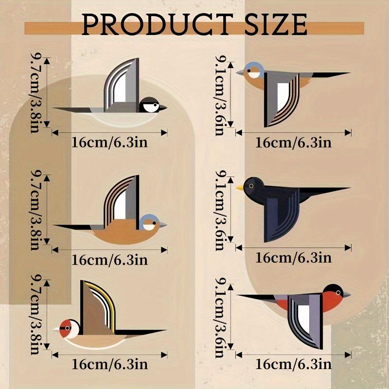 6Pcs 2D Flat Geometric Wooden Bird Wall Decor Flying Bird Ornaments Room Wall Decoration 6pcs