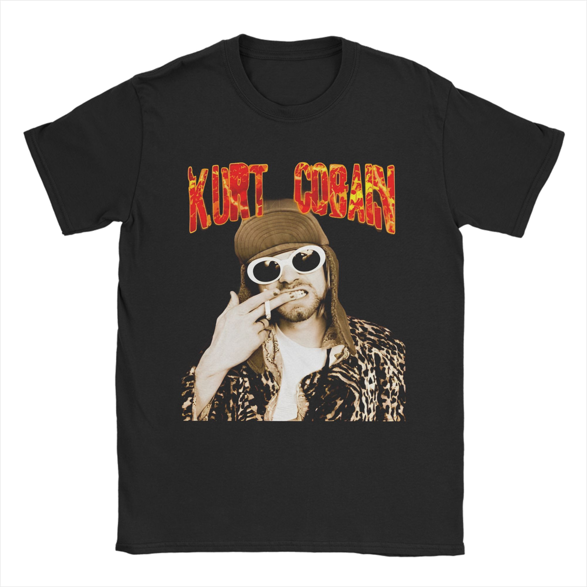 Kurt Cobain Flame Logo Vintage Portrait Graphic T-shirt S