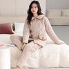 Gewebter, wattierter Damen-Winterpyjama aus reiner Baumwolle, dreilagig, dick gefüttert und mit Samt bezogen, Loungewear-Set für Herbst und Winter