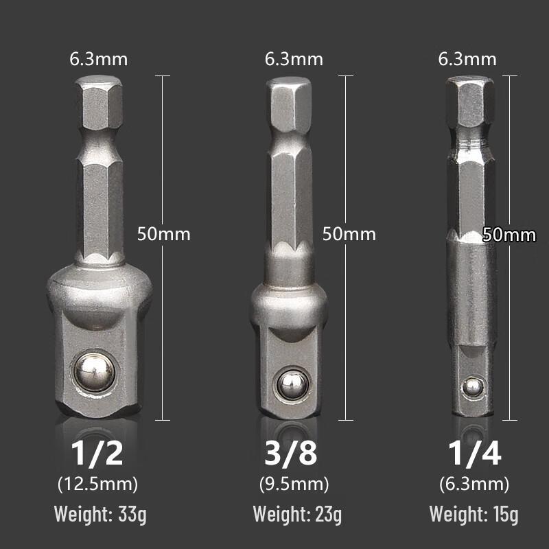 Nuoshuer 50mm Hex Shank to Square Drive Adapter 3-Piece Set
