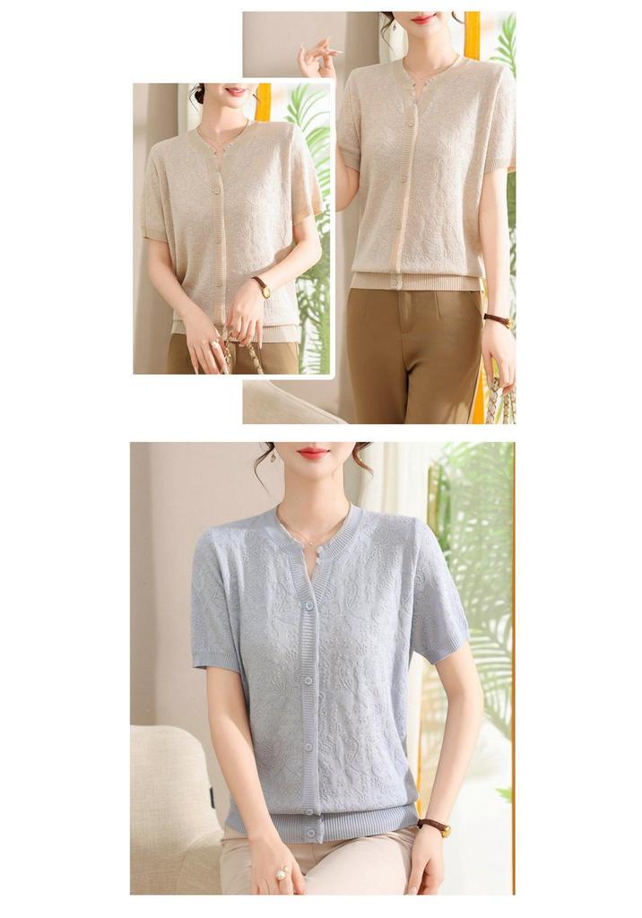 Stylish Ice Silk Short-Sleeved T-Shirt for Middle-Aged and Elderly Women