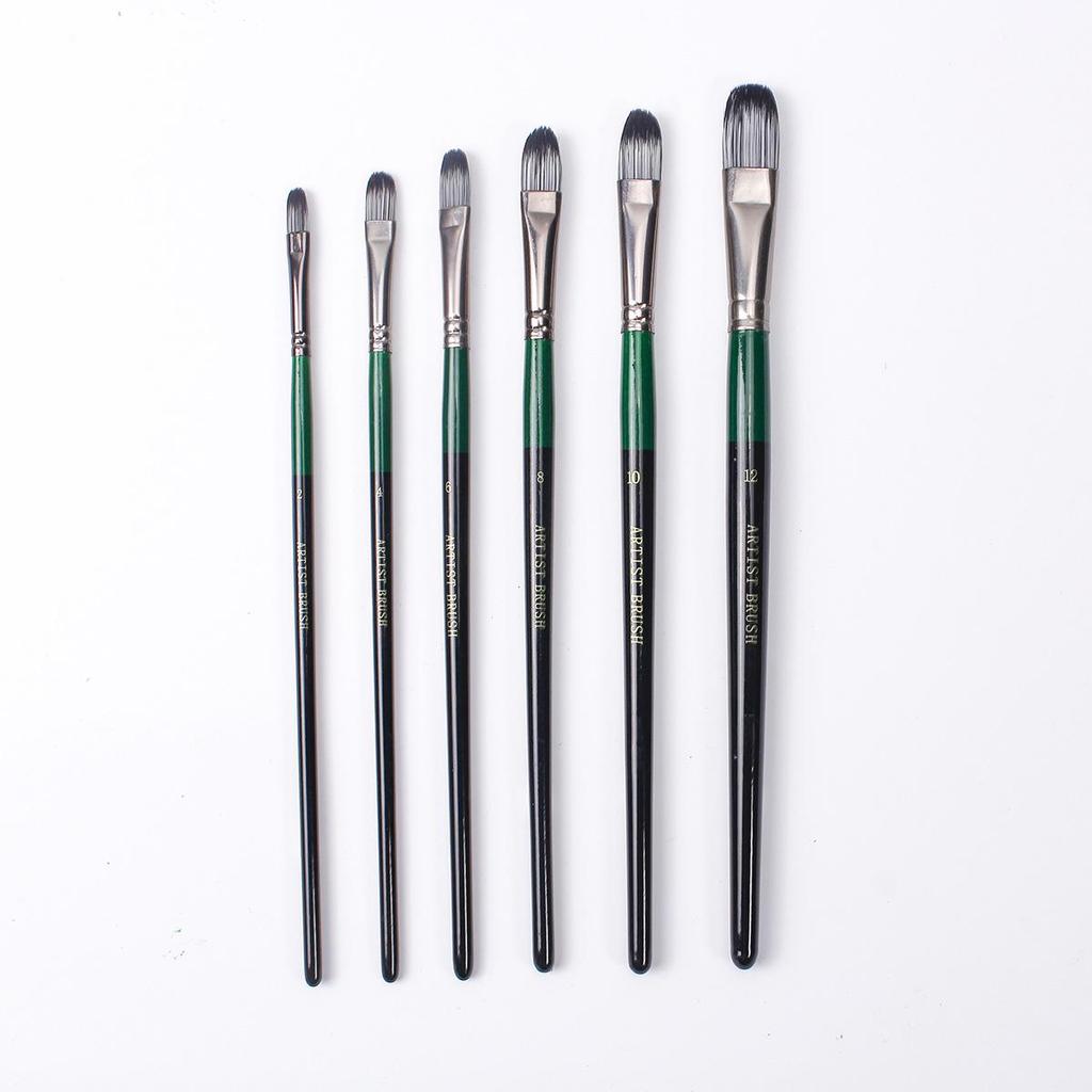 Six-Piece Nylon Hair Paintbrush Set with Pointed and Flat Heads for Acrylic, Watercolor, and Oil Painting - Pearlescent White