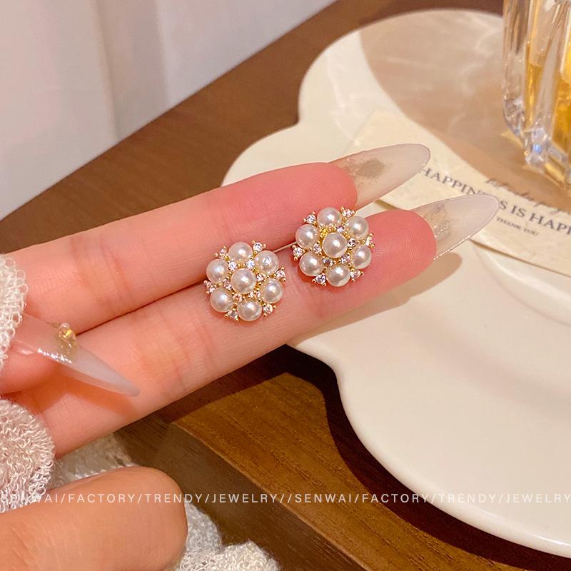 Zircon pearl flower stud earrings women s unique earrings retro personalized earrings