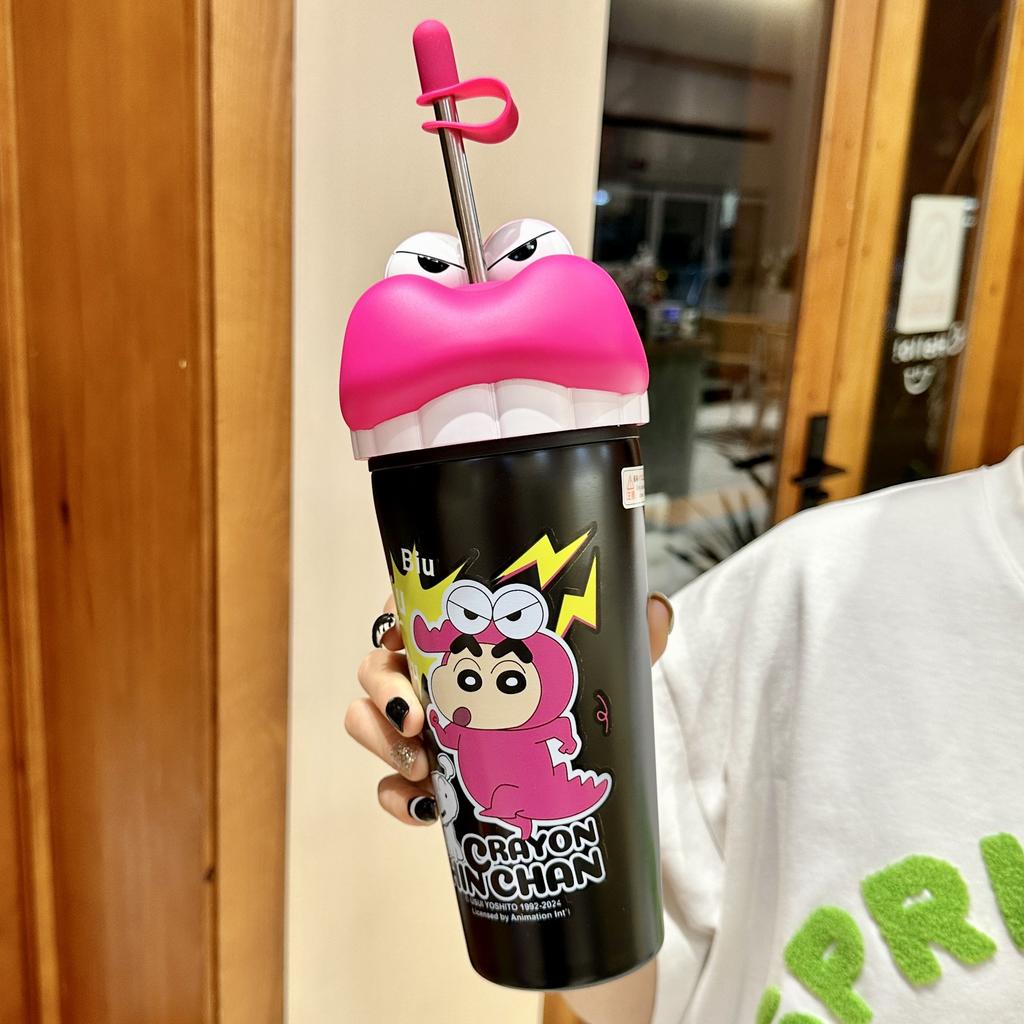 Crayon Small New Water Cup New Thermos Flask Cup Female Fashionable Top Students Go To School Special Straw Mug Birthday Gift