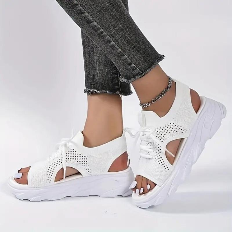 Large size sports sandals women's summer new thick-soled fly-woven soft-soled casual hollow beach sandals