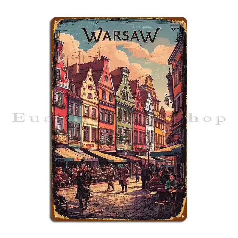 Warsaw Vintage Travel Poster Metal Plaque Poster Garage Customize Wall Decor Club Cinema Tin Sign Poster 20x30cm(7.8x11.8inch)