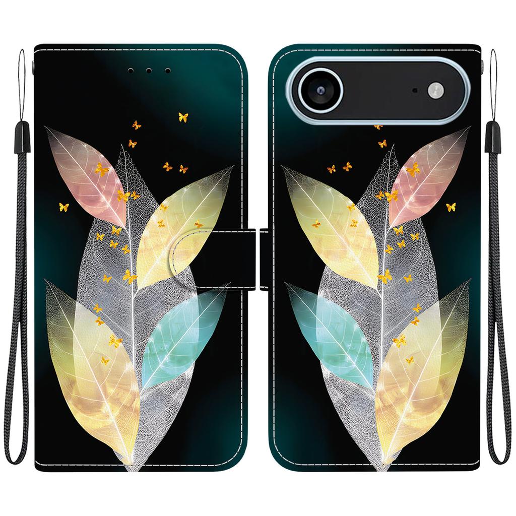 For iPhone 17 Air Case Pattern Printing Anti-Drop Leather Flip Wallet Phone Cover with Lanyard