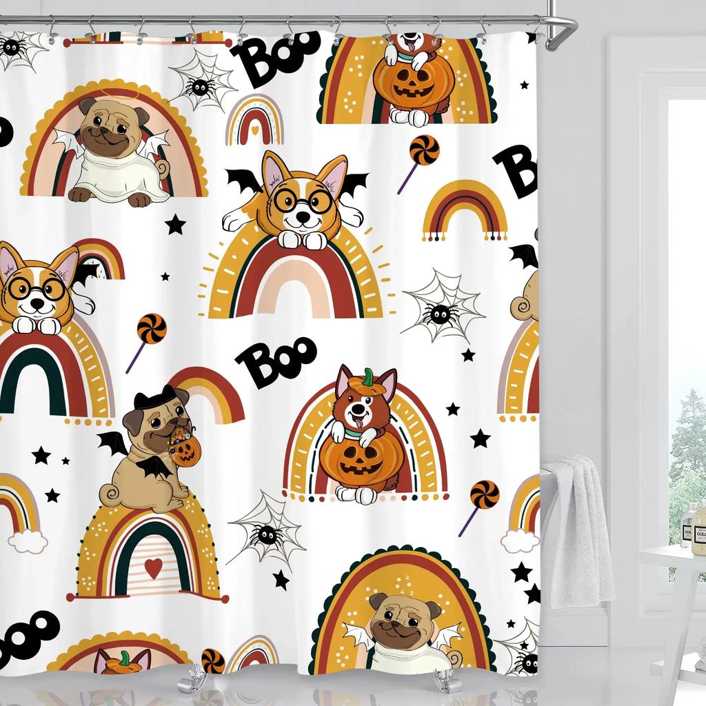 Funny Bulldog Fabric Shower Curtain Bear Deer Cow Forest Animal Vintage Style Polyester Fabric Art Shower Curtain Bathroom Decor